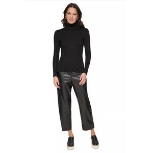 DKNY Women's Turtleneck Sweater Ribbed Long-Sleeves Chic Top Black  L